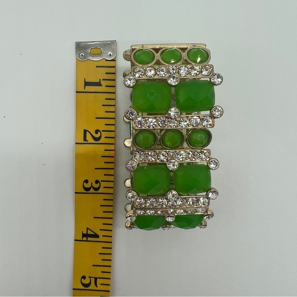 Green Enamel Stone and Clear Rhinestone Stretch Bangle - Picture 5 of 10
